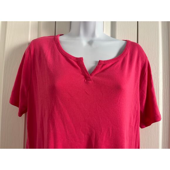 By Chico’s Notched Neck Cotton Short Sleeve Tee size 8-10 regular Tall (2) Pink - Picture 1 of 6